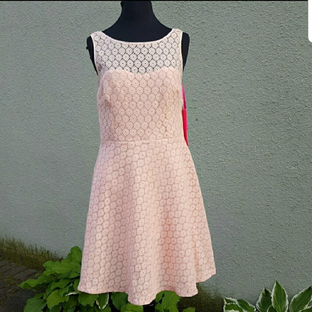 Betsey Johnson Coral Lace Fit-and-Flare Dress